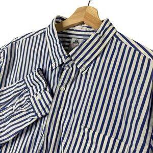 J.Crew Thomas Mason Mens Slim Fit Striped Button Down Shirt Blue White Size L